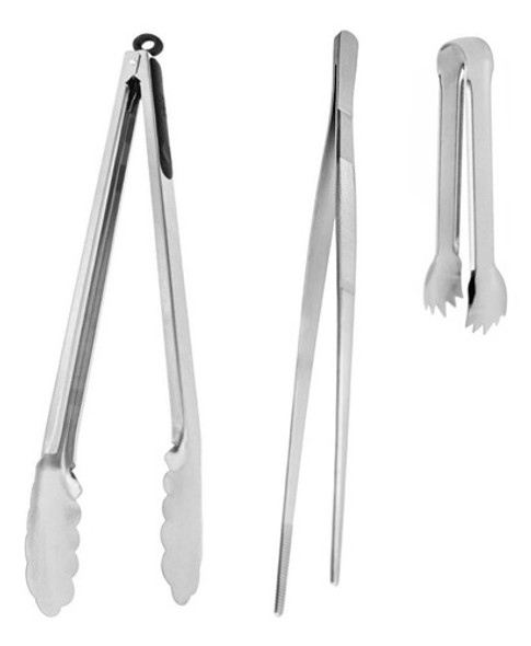 Pegador De Alimentos Pinça Culinaria Inox Profissional 3un 0