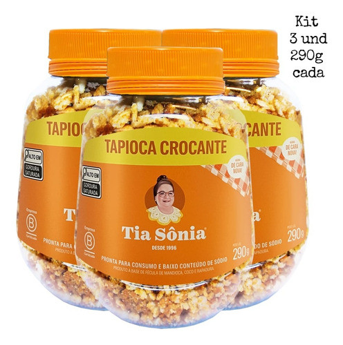 Kit 3 Tapioca Crocante Granola  Baixo Sódio 870gr Tia Sônia 0
