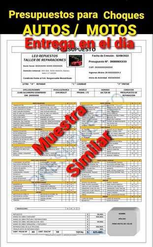 Presupuestos Para Choques/siniestros/reclamos En 24hs 0