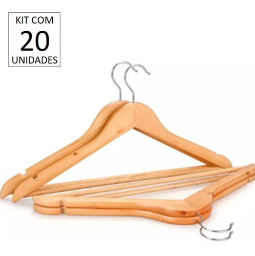 20 Cabide De Madeira Promoção Com Barra Marfim Natural 1