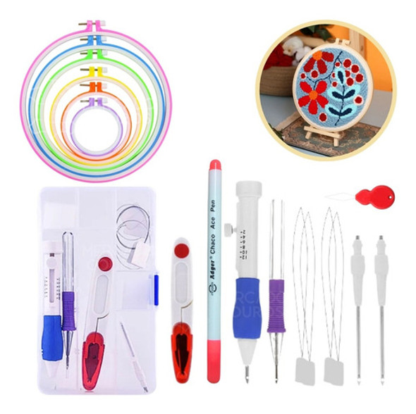 Kit Agulha Mágica Ponto Russo Estojo + 05 Bastidores Bordado 0