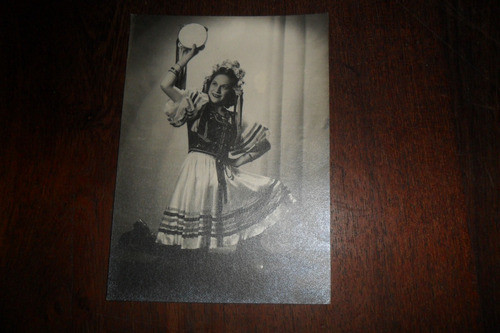 Antigua Foto Tarjeta Postal Niña Pandereta Disfraz Carnaval 0