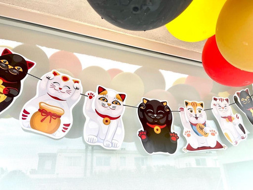 Guirnalda De Papel Banderin - Lucky Cat Gato- X8 Figuras 1