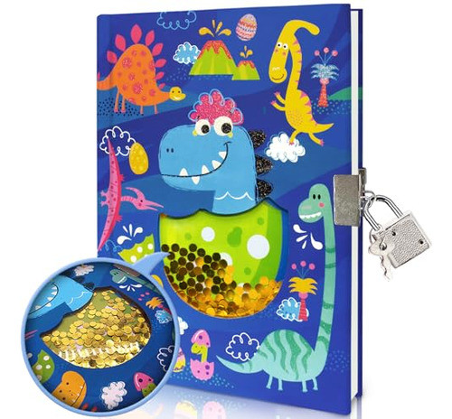 Diario Intimo Cuaderno Candado Con Lentejuelas - Dinosaurio 0