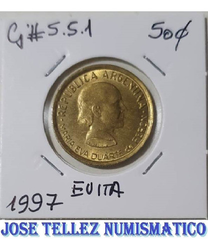 Moneda Argentina 50 Centavos Eva Peron Año 1997 Palermo 0