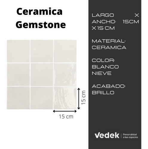 Cerámica Baño Ceramicos Pared Gemstone Snow 15x15 1