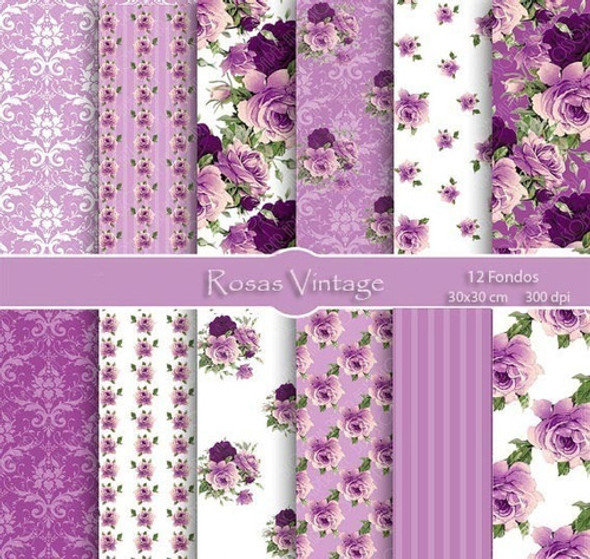 Kit Imprimible  Rosas Vintage   12 Fondos Ver Promoción 1