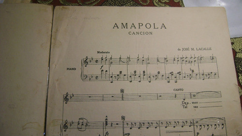 Partitura Piano Amapola Cancion De Roldan Y Lacalle Xiv-343 1