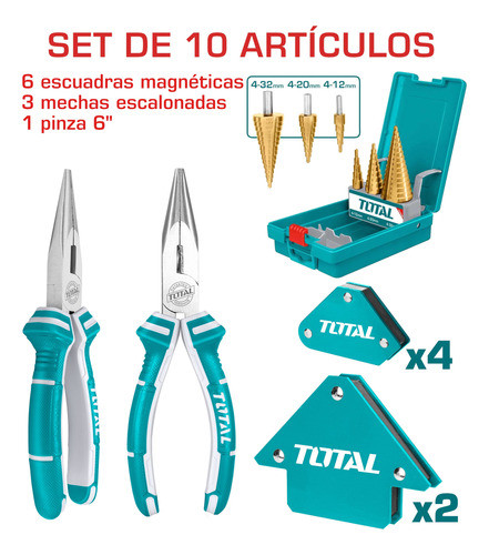 Set Total 6 Escuadras Magneticas 3 Mechas Escalon Y Pinza 6' 1