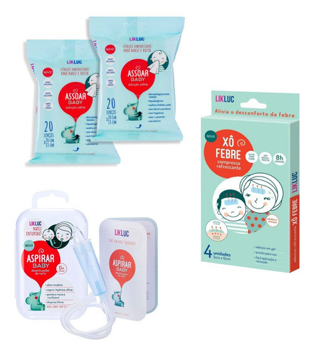 Kit Likluc - 1 Aspirar Baby + 2 Assoar Baby + 1 Xô Febre 0