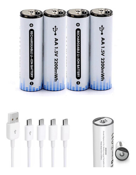 4 Pilas Recargables Aa 2200mwh Pack X4 + Cable Tipo C/usb-c 0