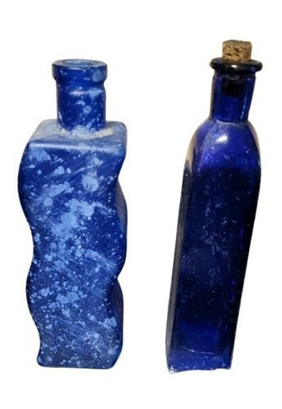 2 Frascos Antiguos  Color Azul 0