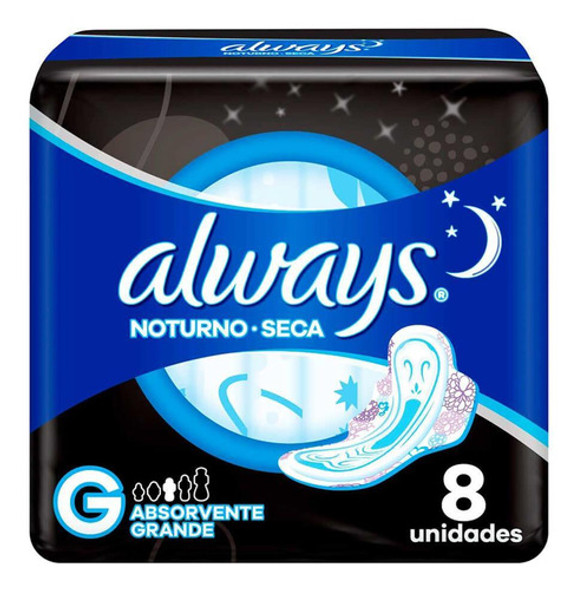 Always Noturno Cobertura Seca G Com Abas De 8 Unidades 0