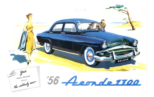 Simca Aronde 1300 - Autos Clásicos - 1956 - Lámina 45x30 Cm. 1