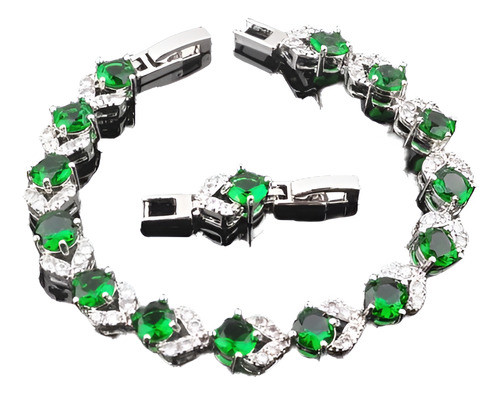 Plata De Ley 925 Joyas Pulseras Sl0121 Fahoyo Cz Esmeralda V 0