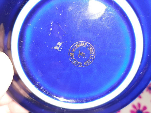 Cenicero Limoges Azul Cobalto Y Oro 1