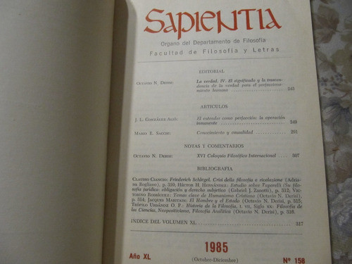 Sapientia - Organo Del Departamento De Filosofia 1985 N° 158 1