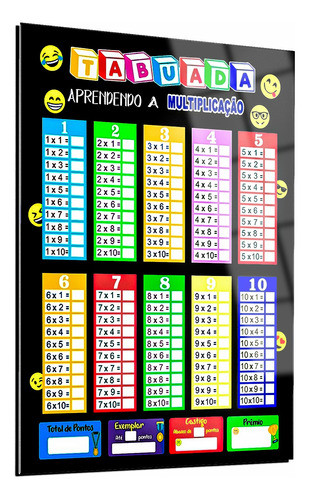 Quadro Tabuada De Metal Multiplicação 40x60cm + Caneta 0