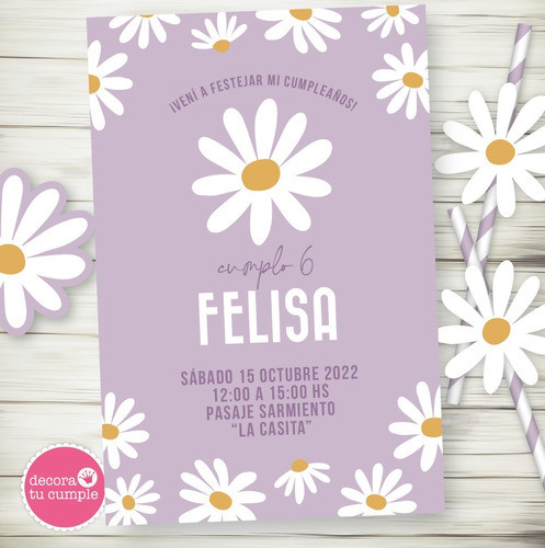 Kit Imprimible Margaritas Lila Pastel Cumpleaños Babyshower 0