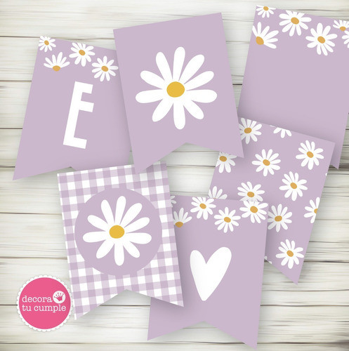 Kit Imprimible Margaritas Lila Pastel Cumpleaños Babyshower 1