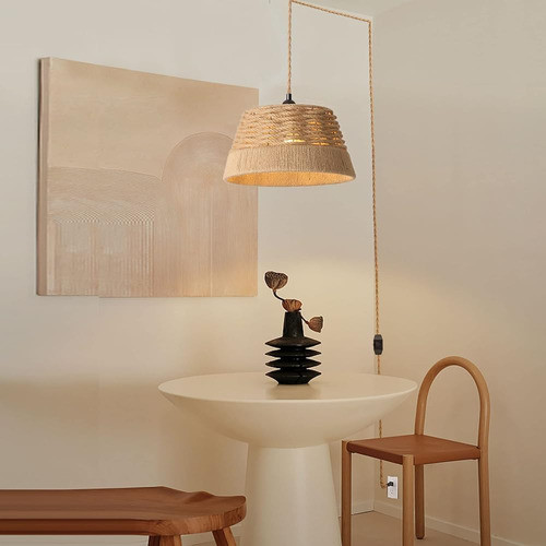 Enchufe Las Luces Colgantes De Ratán Con Cable De Enchufe Co 1