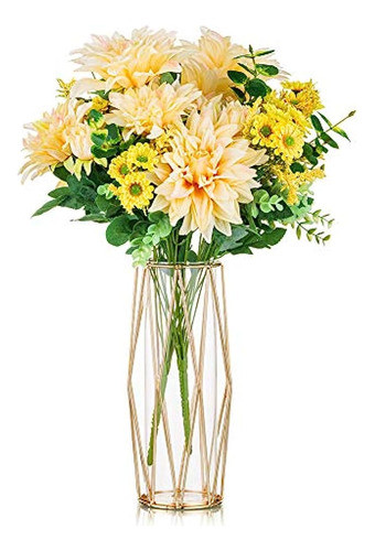 Florero De Vidrio Con Soporte De Metal Geométrico, Maceta De 0
