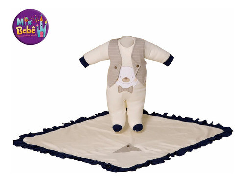 Saida Maternidade Menino 3pcs Cru Urso Bordado 0