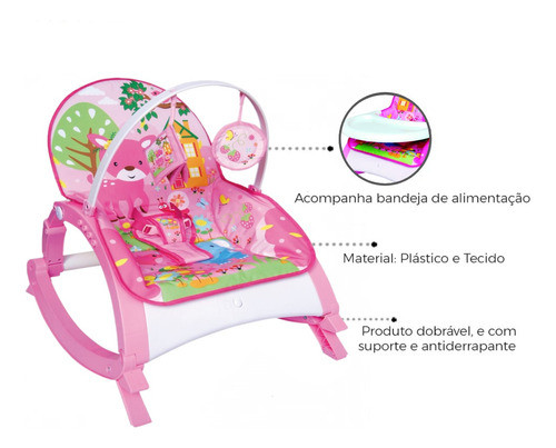 Cadeira Vibratória Musical Snack Rosa +luminária Inteligente 1