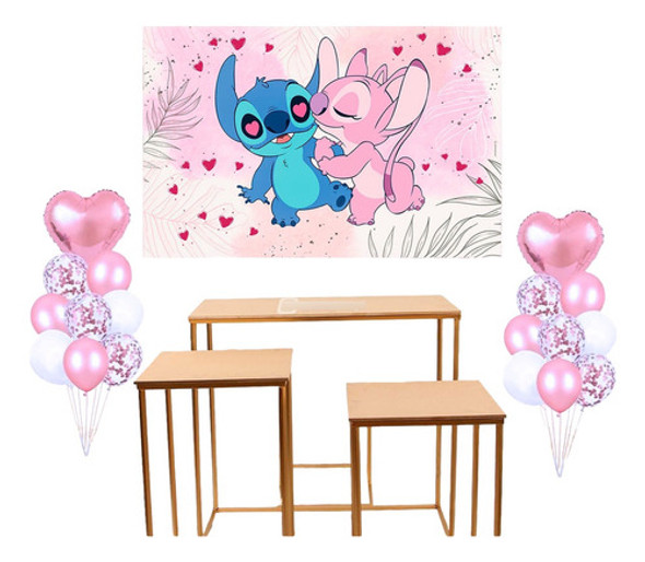 Fondo De Tela Lilo Y Stitch Con Su Novia Angel Decoracion 0