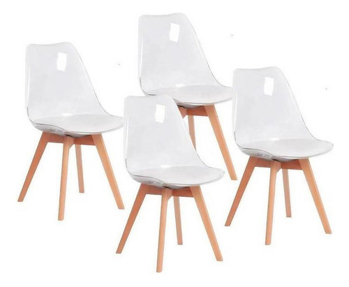 Juego, Set 4 Sillas Diseño Tulip Transparente, Acolchonada 0