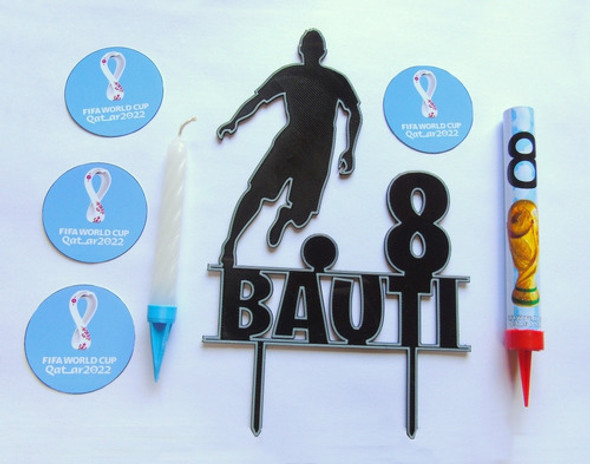 Adorno Para Torta Futbol Personalizado Argentina + Vela + Be 1