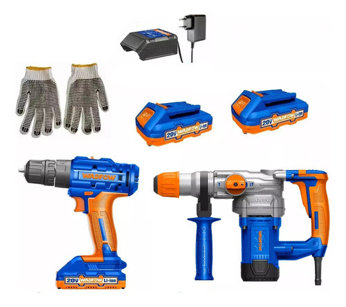Kit Wadfow Taladro Atornillador 20v + 2bat + Rotomartillo 0