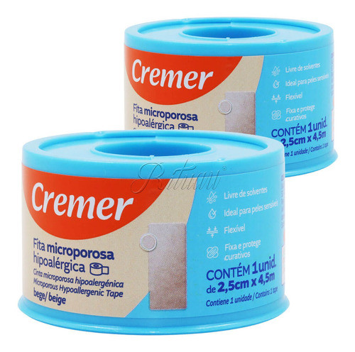 Fita Microporosa Bege Cremer 2,5cm X 4,5m Hipoalérgica 2 Un 0