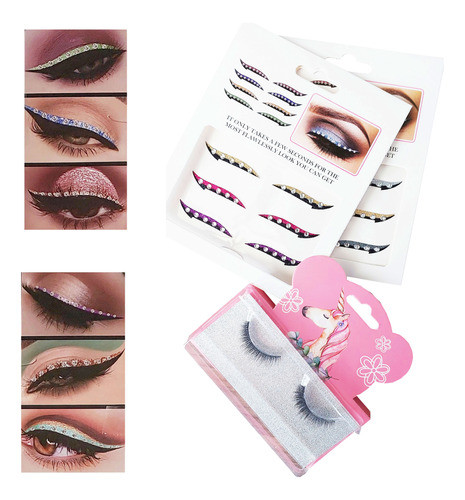 Kit: Delineador Adesivo Gatinho Strass 6 Pares + Cílios 3d 0