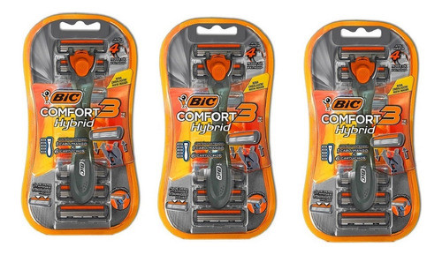 Kit 03 Aparelho De Barbear, Com 18 Cartuchos, Preto, Bic 0
