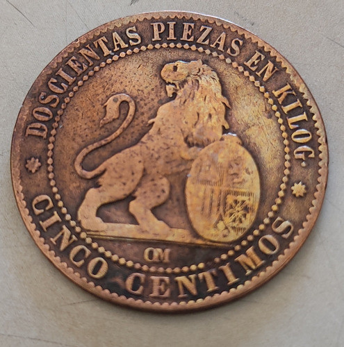 Moneda 5 Centimos 1870 De España (coleccionistas) 0
