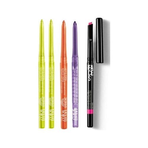 Delineador Retractil Color Trend Neon Kit X5 Avon Azul Verde 0