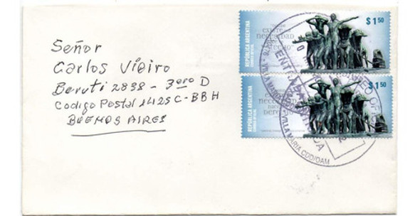 2012. Sobre Con 2 Sellos Del 1.50 Monumento Al Trabajo 0