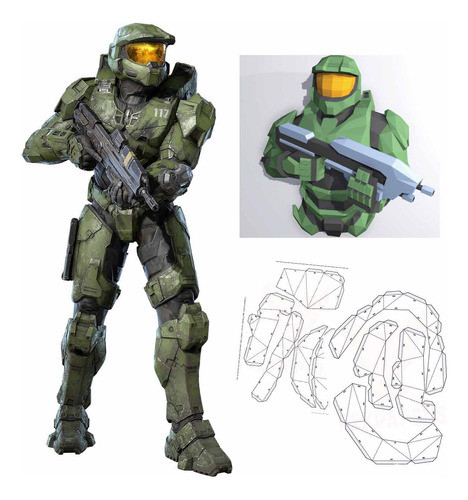 Master Chief Busto Muro Para Pintar 80x65x54 Papercraft 0