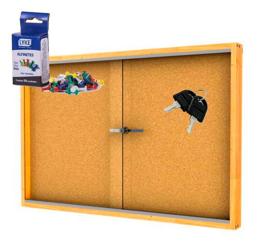 Vitrine Cortiça 90x60 Aviso Fotos Mural - Com Vidro Chave 0