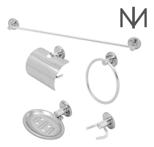 Kit Acessórios Banheiro Inox 5 Peças + 2 Porta Shampoo Reto 1