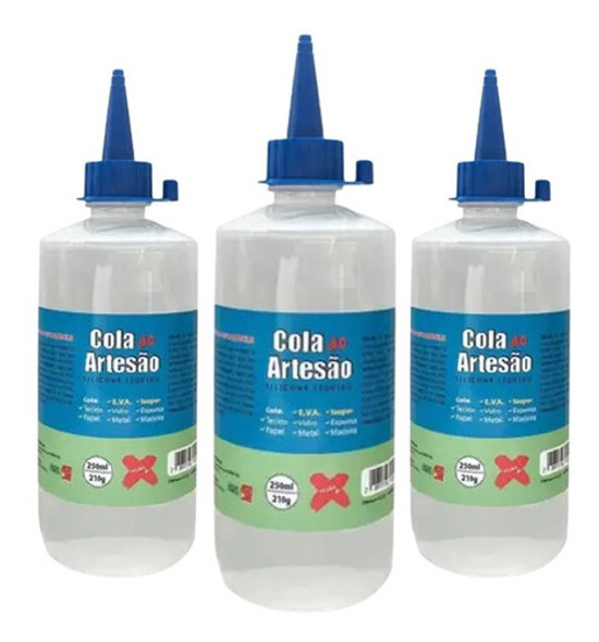 03 Cola Artesão Silicone Liquida Eva/isopor Artesanato 250ml 0