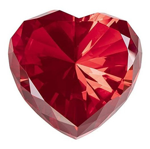 Corazon De Cristal Facetado / Pisa Papeles- 8cm - Rojo 0