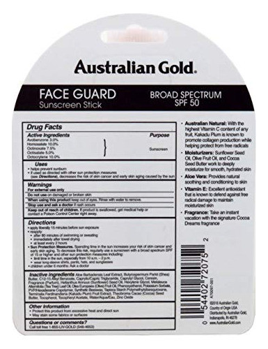 Australia Spf 50 Cara Protectora Palo 0,6 Onzas 17 Ml Paquet 0