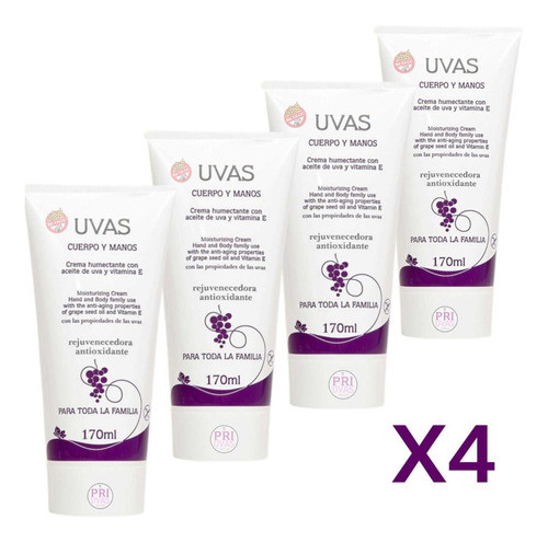 Crema Humectante Cuerpo Y Manos Sin Tacc 170ml Uvas X4 1