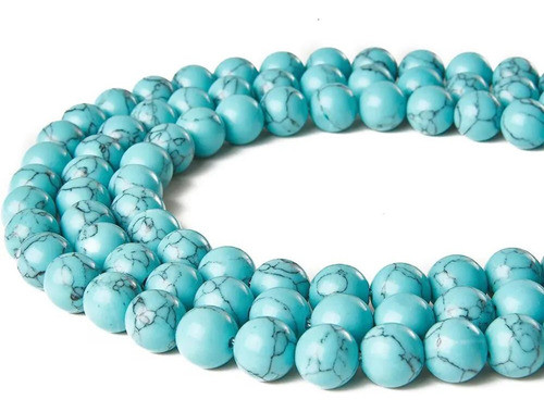 Fio De Pedra Howlita 8mm Azul Turquesa 49 Contas Natural 0