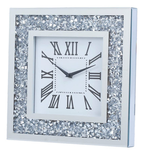 Reloj De Pared Plateado Brillante Diamante Cuadrado 35,5 Cm 0