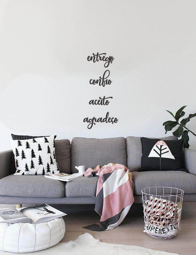 Entrego Confio Aceito Agradeço 32x70cm Madeira Mdf Lettering 1