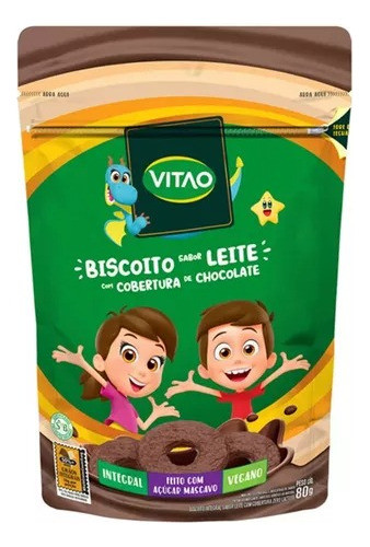 Kit 3 Biscoito Kids  Leite Cobertura De Chocolate 80g Vitao 0