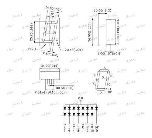 Display 7 Segmentos 1" Anodo Comun Rojo S/brillo X10 1
